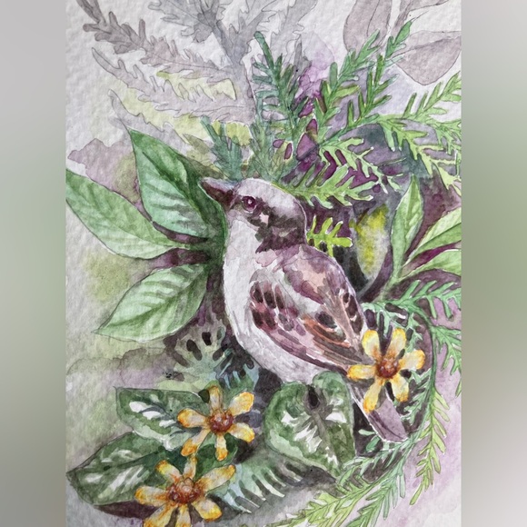 Original painting chickadee bird garden art botanical nature decor Artettina USA - Picture 5 of 8